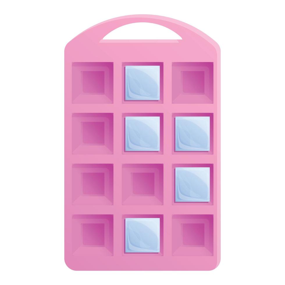 Pink ice cube tray icon, cartoon style vector