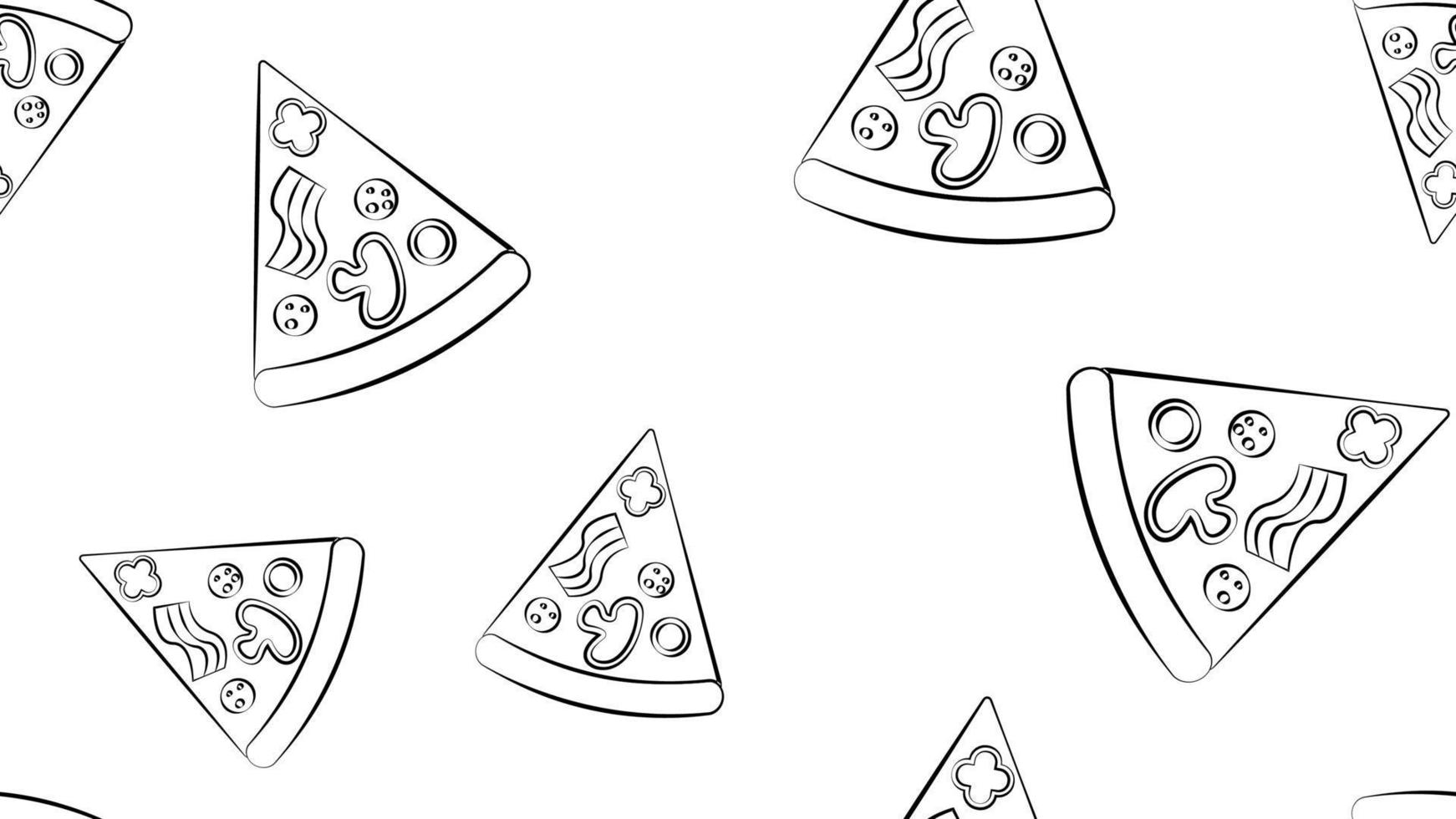 slice of pizza on thin dough, white background, vector illustration, pattern. pizza stuffed with meat, cheese. design and decor of the kitchen. black and white pattern in pencil sketch style