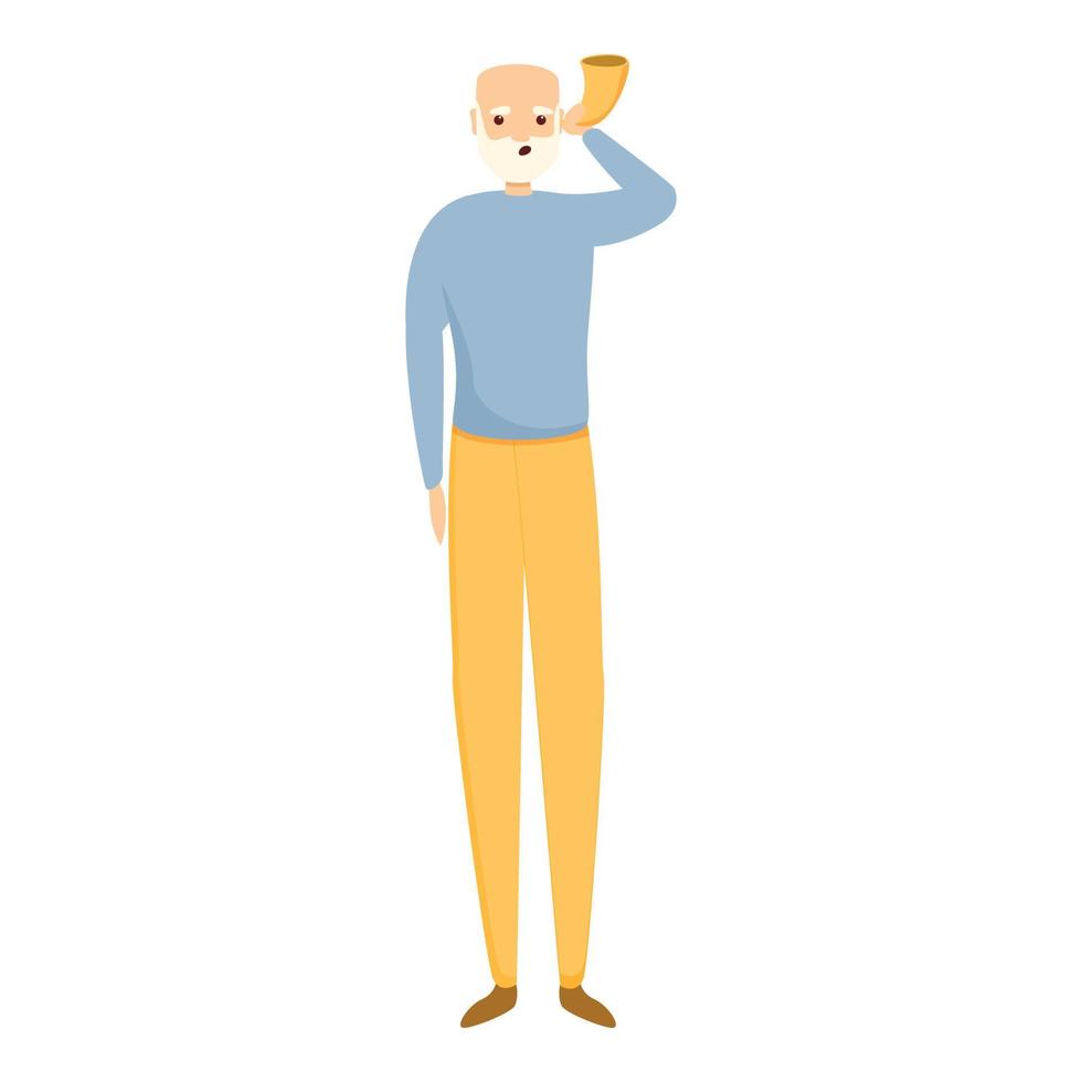 Senior man with sound tool icon, cartoon style vector