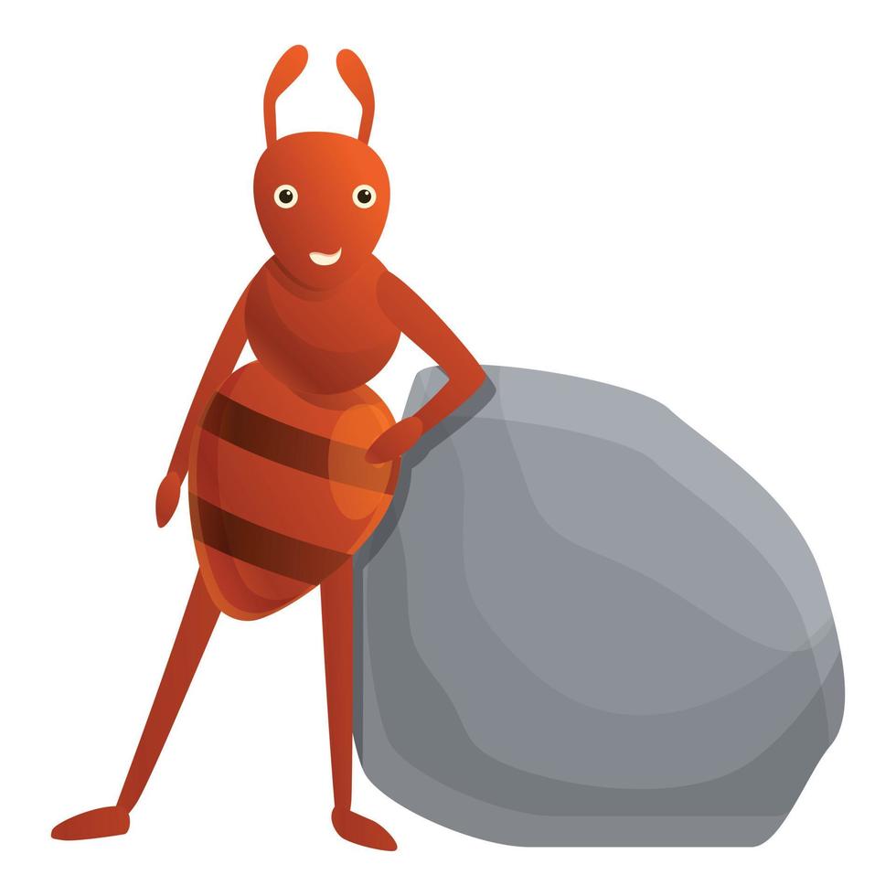 Ant near stone icon, cartoon style vector