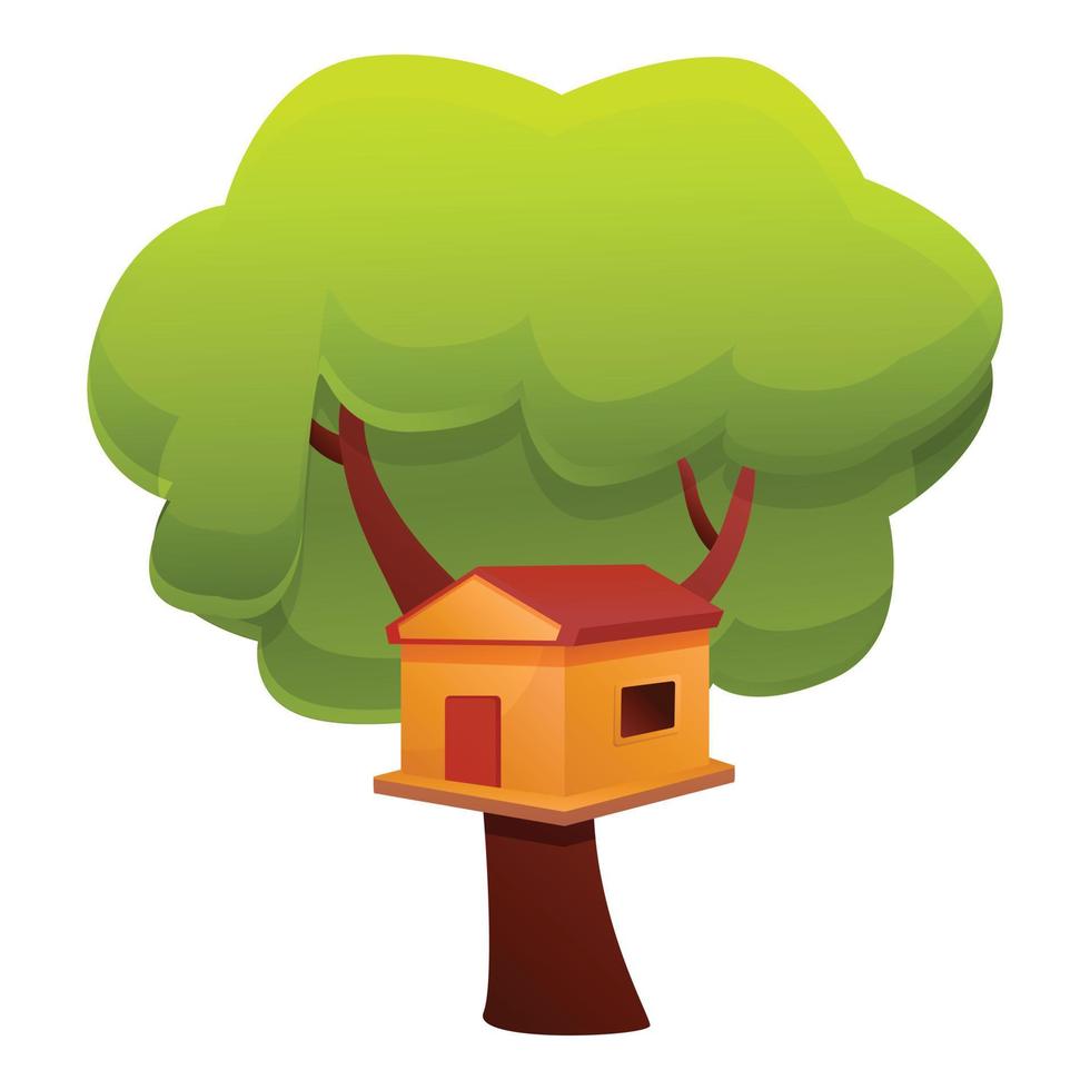 Wood tree house icon, cartoon style vector