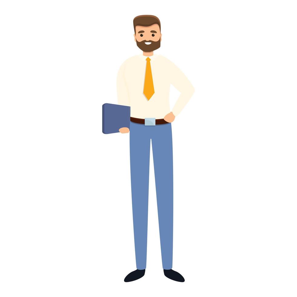 Successful businessman tablet icon, cartoon style vector