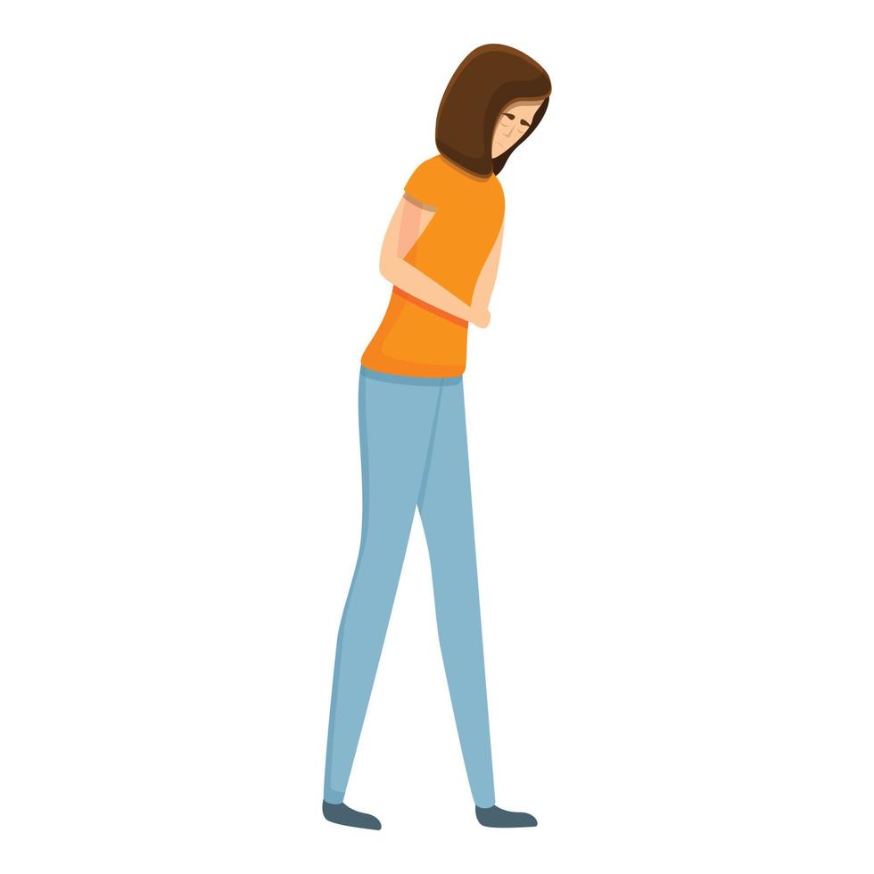 Unhappy girl icon, cartoon style vector