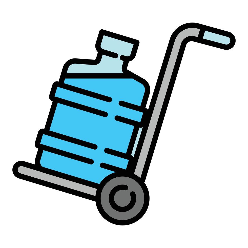 Water cooler bottle on cart icon, outline style vector
