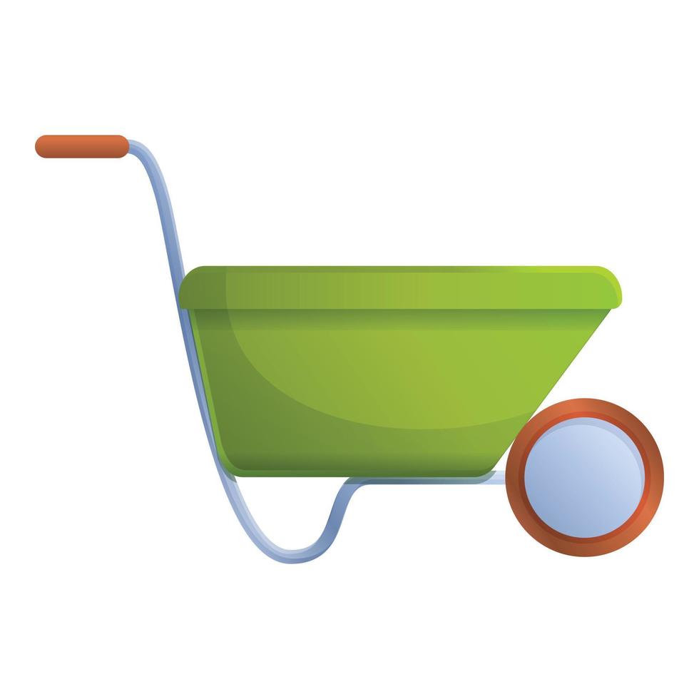 Soil wheelbarrow icon, cartoon style vector