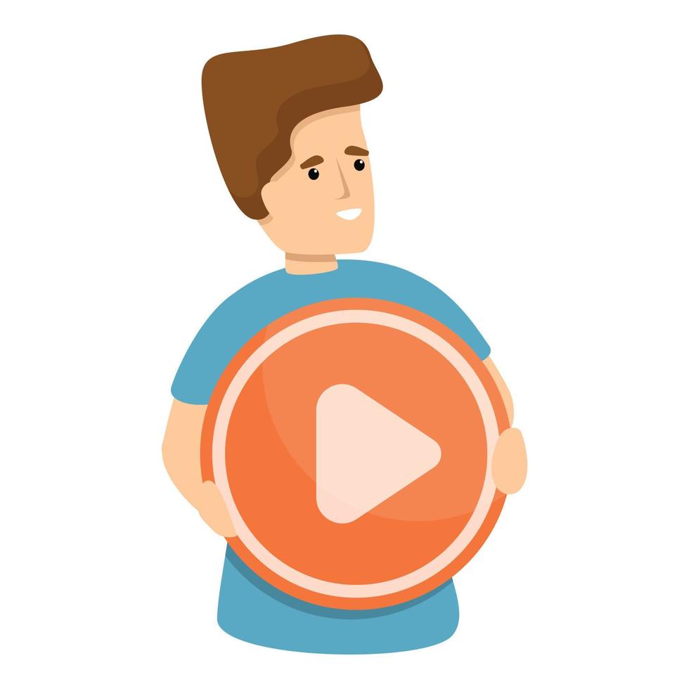 Boy play button podcast icon, cartoon style vector