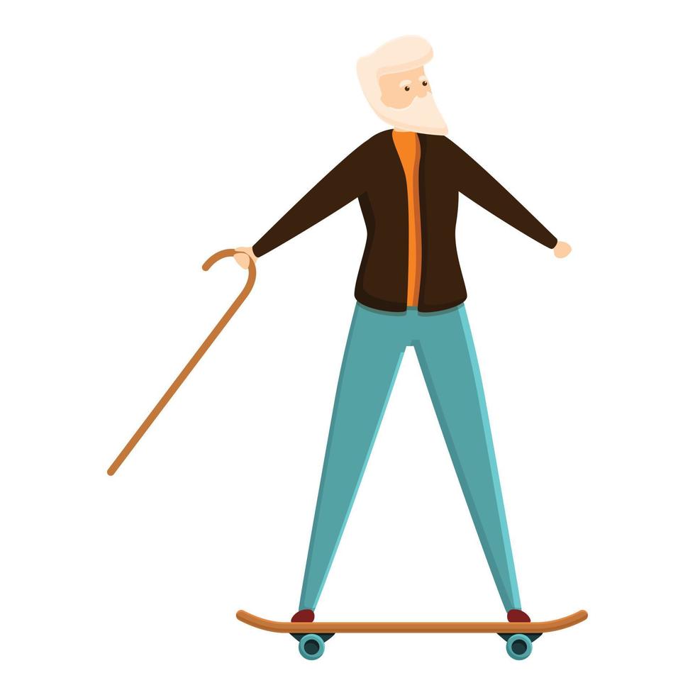 Senior man on skateboard icon, cartoon style vector