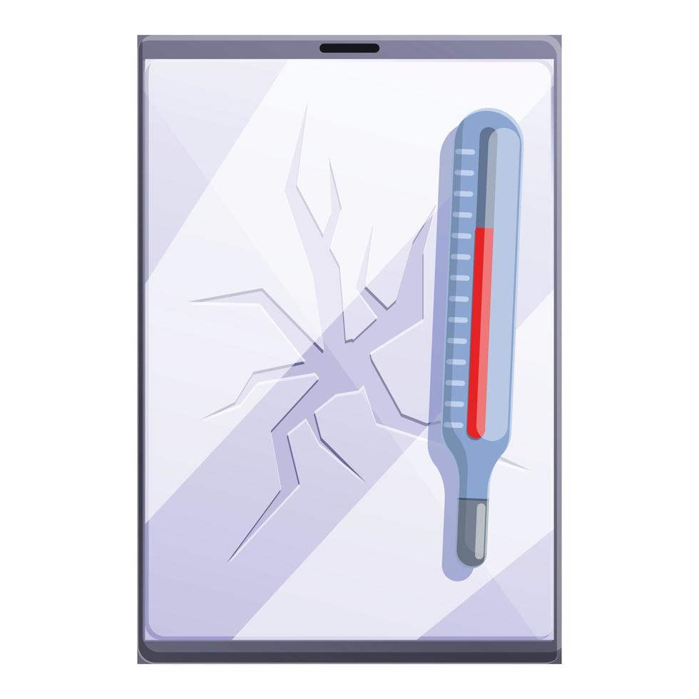 icono de tableta rota caliente, estilo de dibujos animados vector