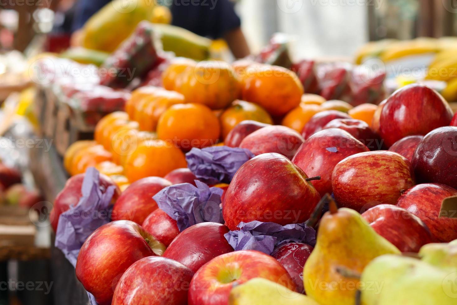 Rio de Janeiro, RJ, Brazil, 2022 - Street fair in Grajau neighborhood - apples, oranges, tangerines, bananas, lettuce, watercress, tomatoes,  bell peppers, flowers photo