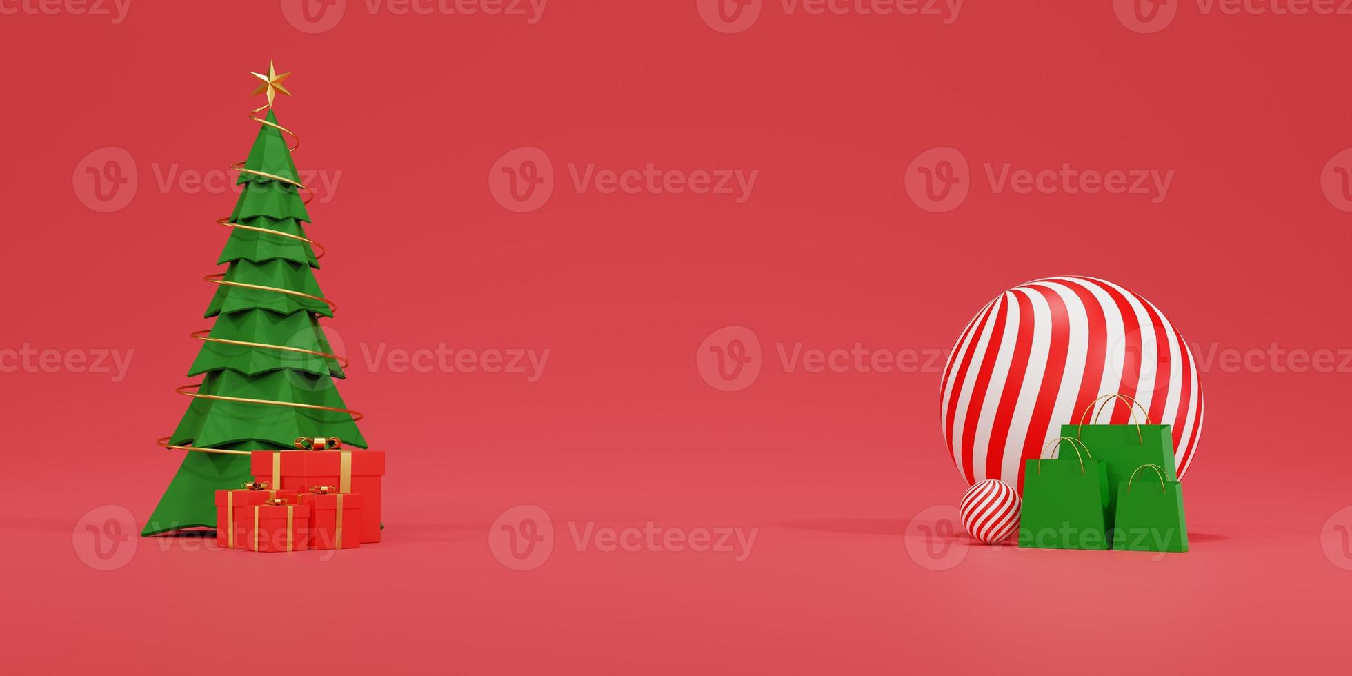 Background 3d rendering geometry podium for Christmas and new year Background. The gift box and ball Christmas and podium stage display on color Christmas. 3D illustration podium background. photo