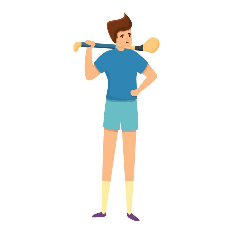 Young hurling player icon, cartoon style vector