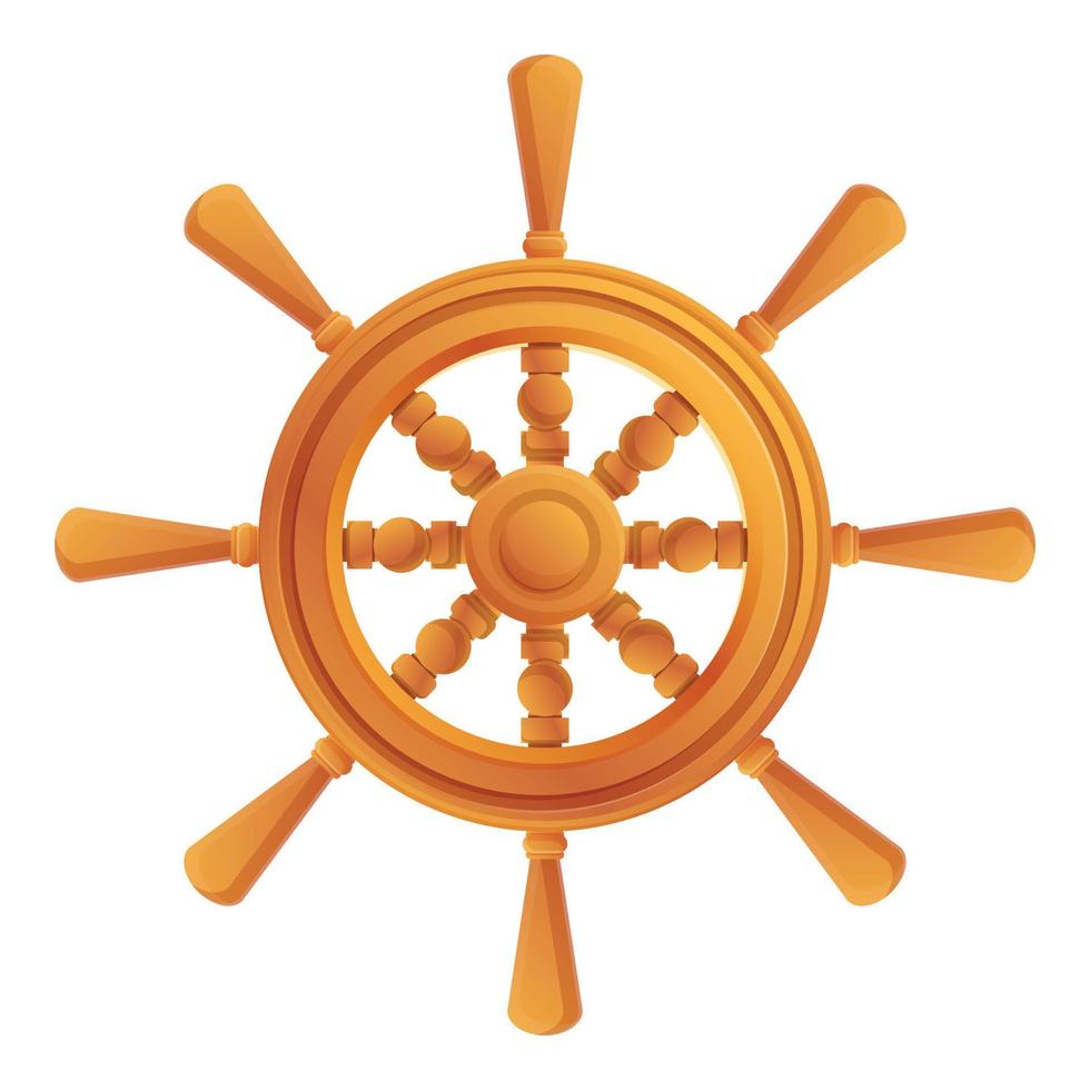 Cruise ship wheel icon, cartoon style vector
