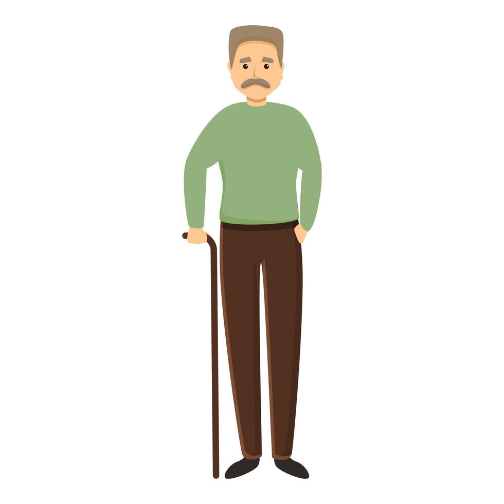 Man mustache with walking stick icon, cartoon style vector