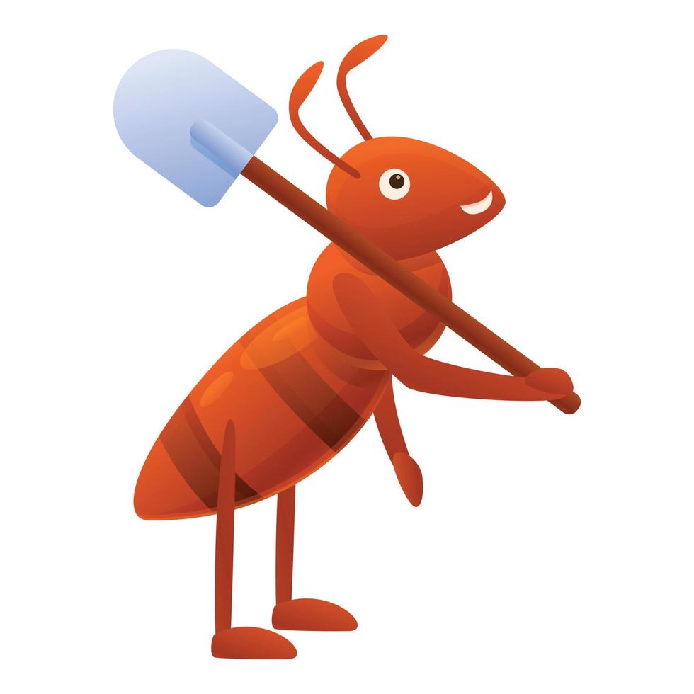 Ant shovel worker icon, cartoon style vector