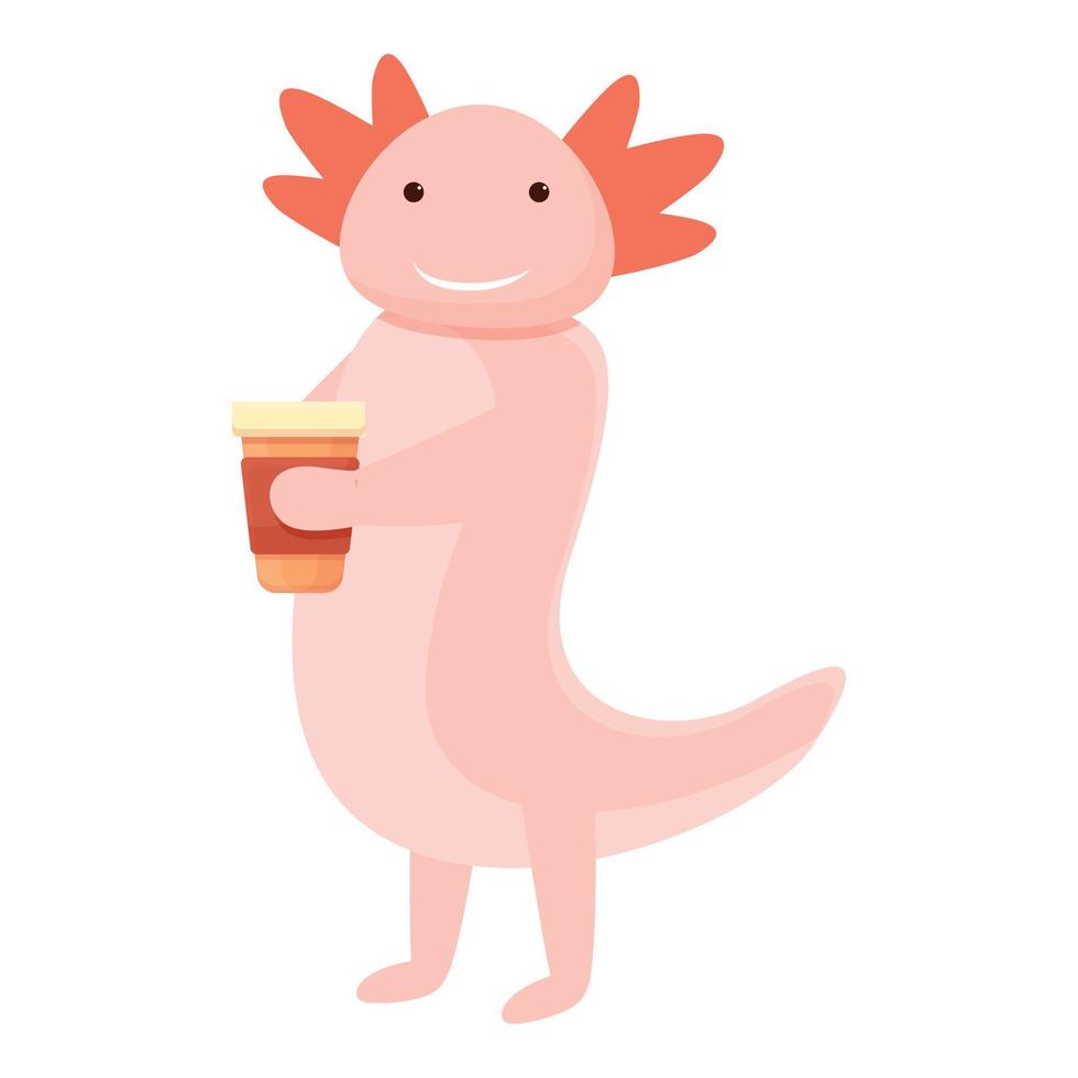 Axolotl coffee cup icon, cartoon style vector