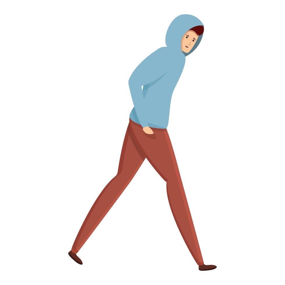 Walking sad teen icon, cartoon style vector