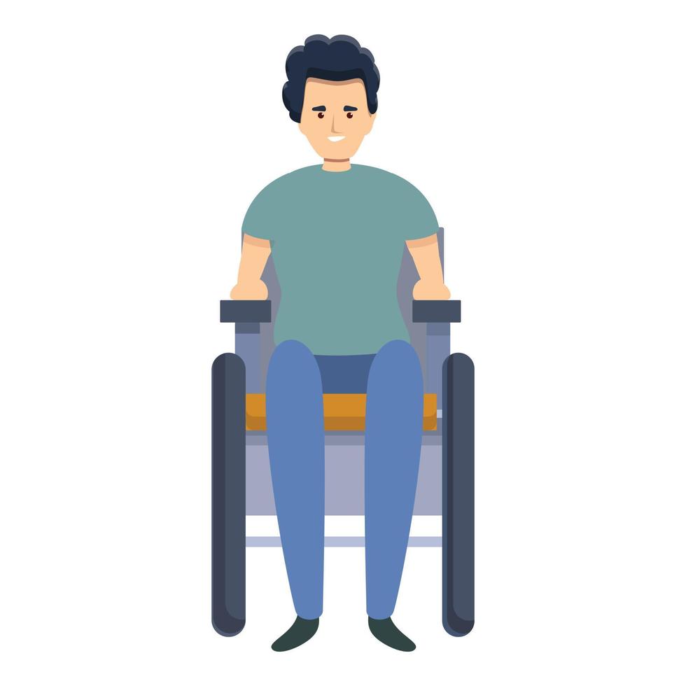 Boy in wheelchair icon, cartoon style vector