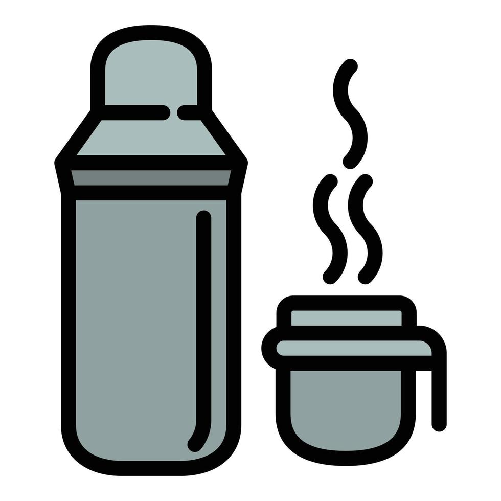 Hot thermos tea bottle icon, outline style vector