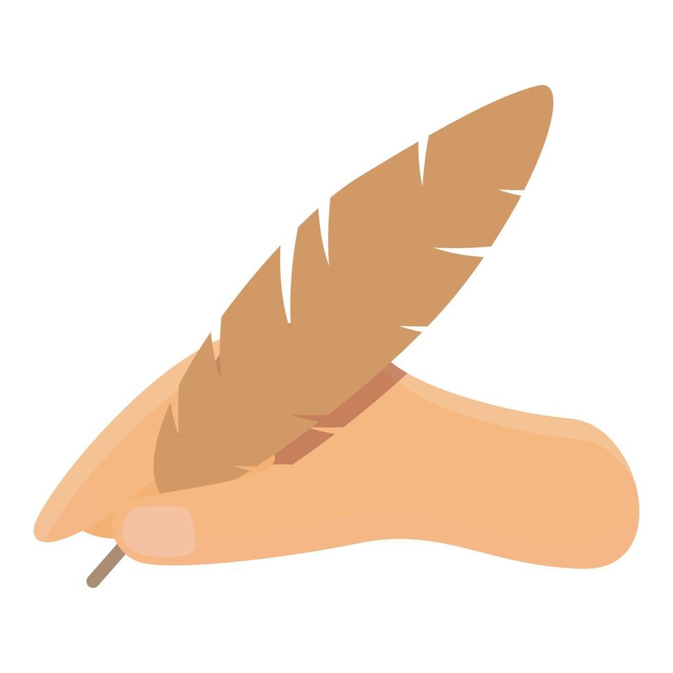 Feather writing icon, cartoon style vector