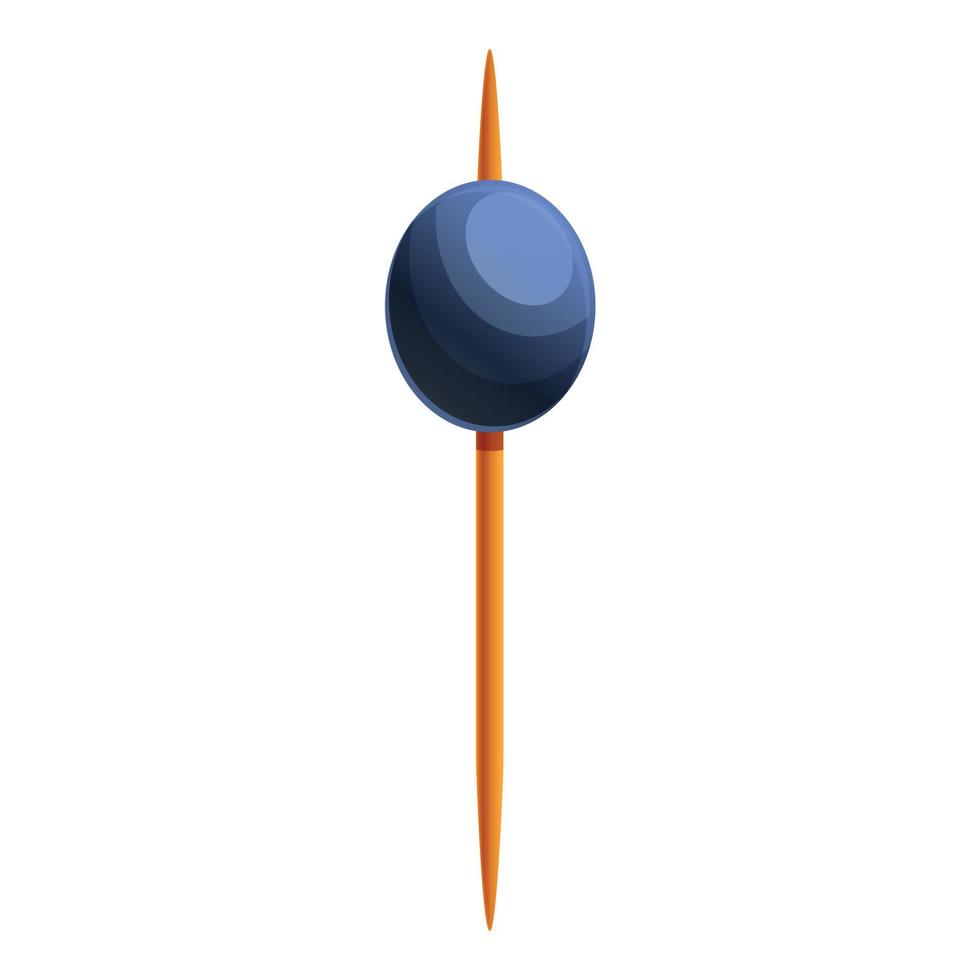 Black olive toothpick icon, cartoon style vector