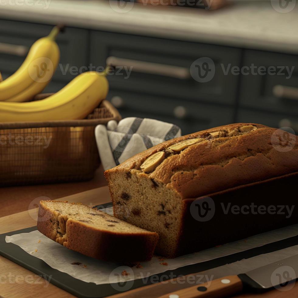 Healthy banana bread or cake for breakfast photo