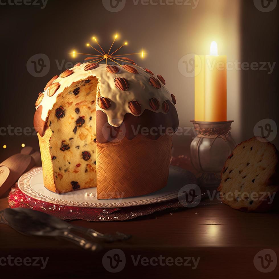 Panettone is the traditional Italian dessert for Christmas photo