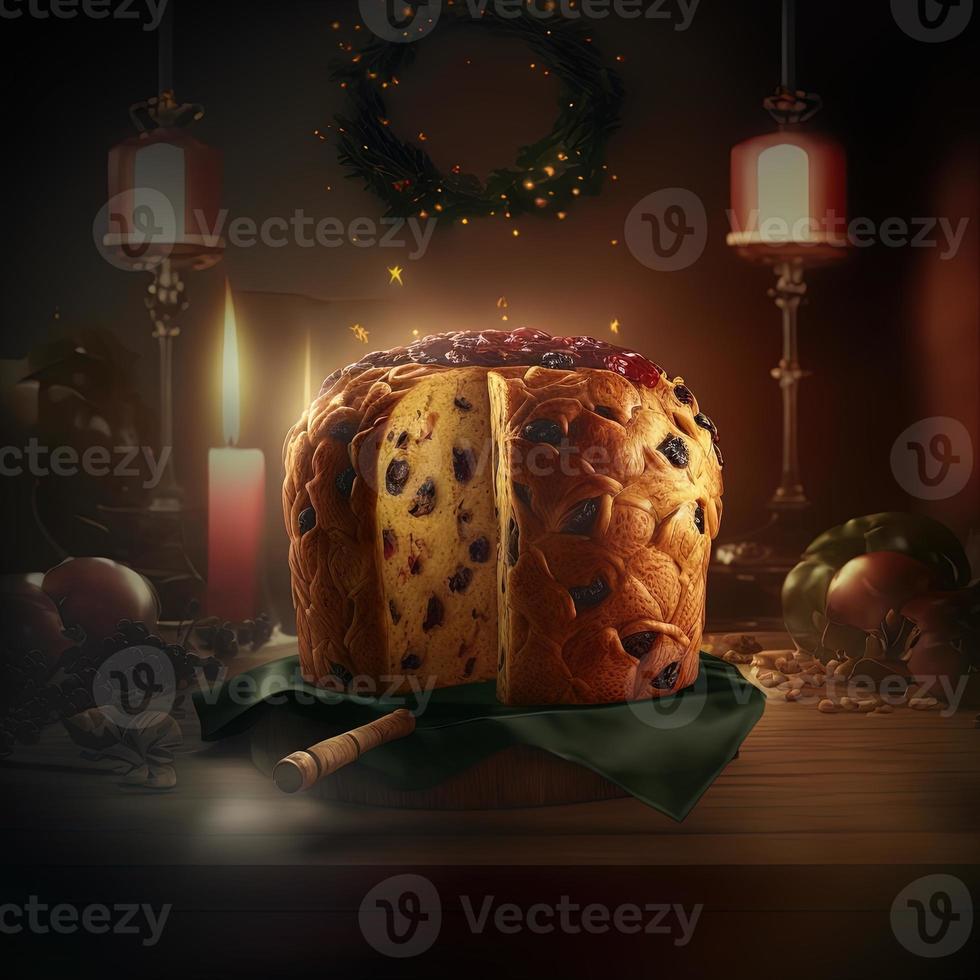 Panettone is the traditional Italian dessert for Christmas photo