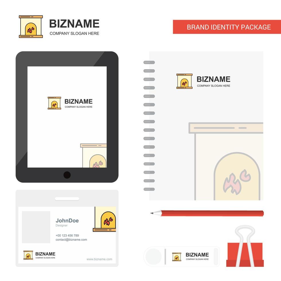 Chimney Business Logo Tab App Diary PVC Employee Card and USB Brand Stationary Package Design Vector Template