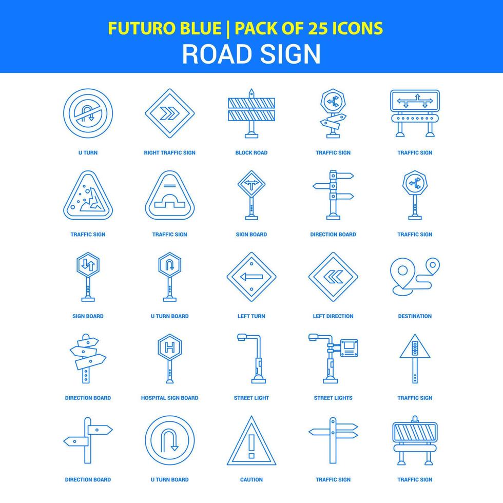 iconos de señales de tráfico paquete de iconos azul futuro 25 vector
