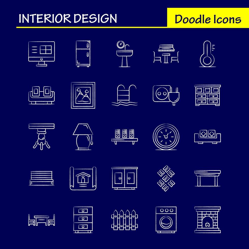 Interior Design Hand Drawn Icons Set For Infographics Mobile UXUI Kit And Print Design Include Medical File Document Table Bidet Furniture Water Mirror Eps 10 Vector