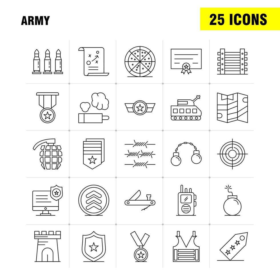 Army Line Icons Set For Infographics Mobile UXUI Kit And Print Design Include Monitor Badge Enforcement Law Army Barbed Wire French Icon Set Vector