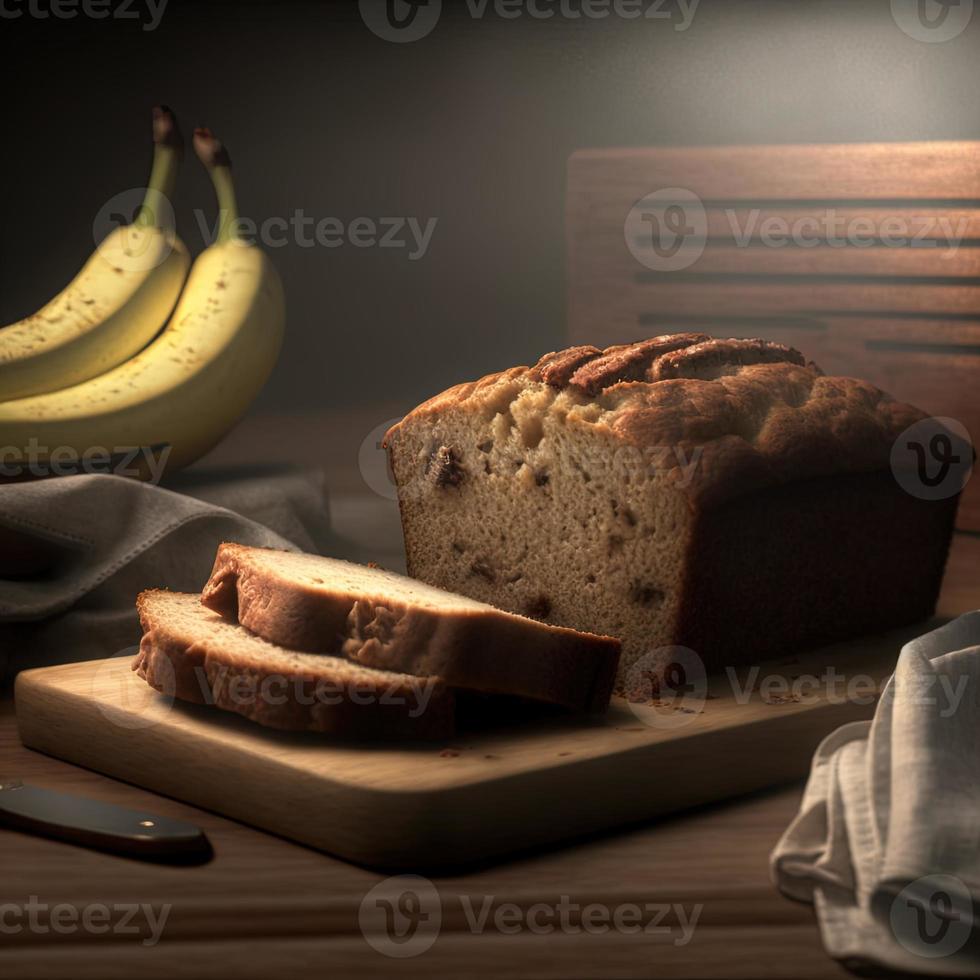 Healthy banana bread or cake for breakfast photo