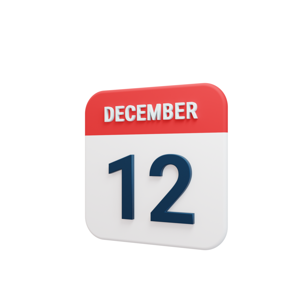 December Realistic Calendar Icon 3D Rendered Date December 12 png