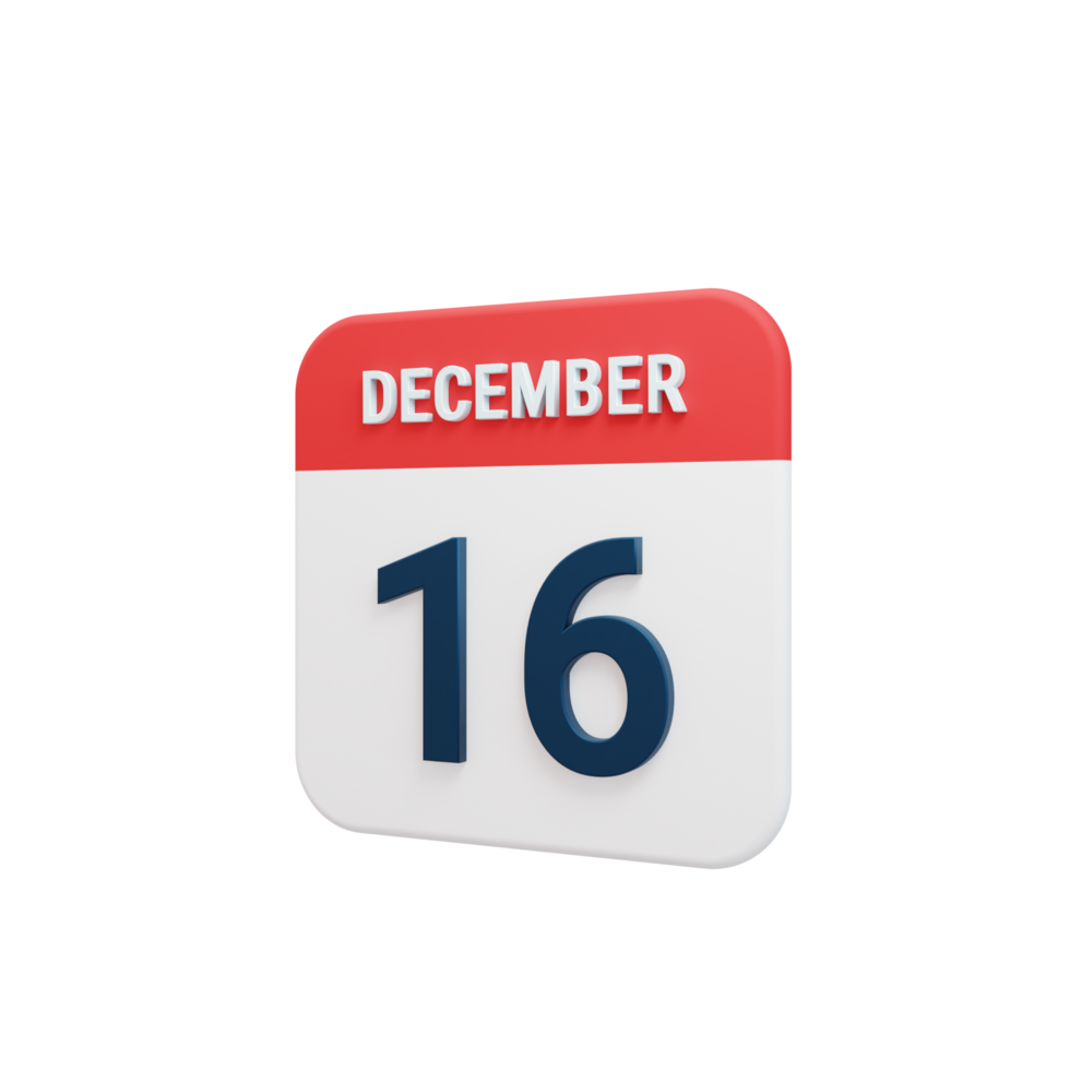 December Realistic Calendar Icon 3D Rendered Date December 16 png