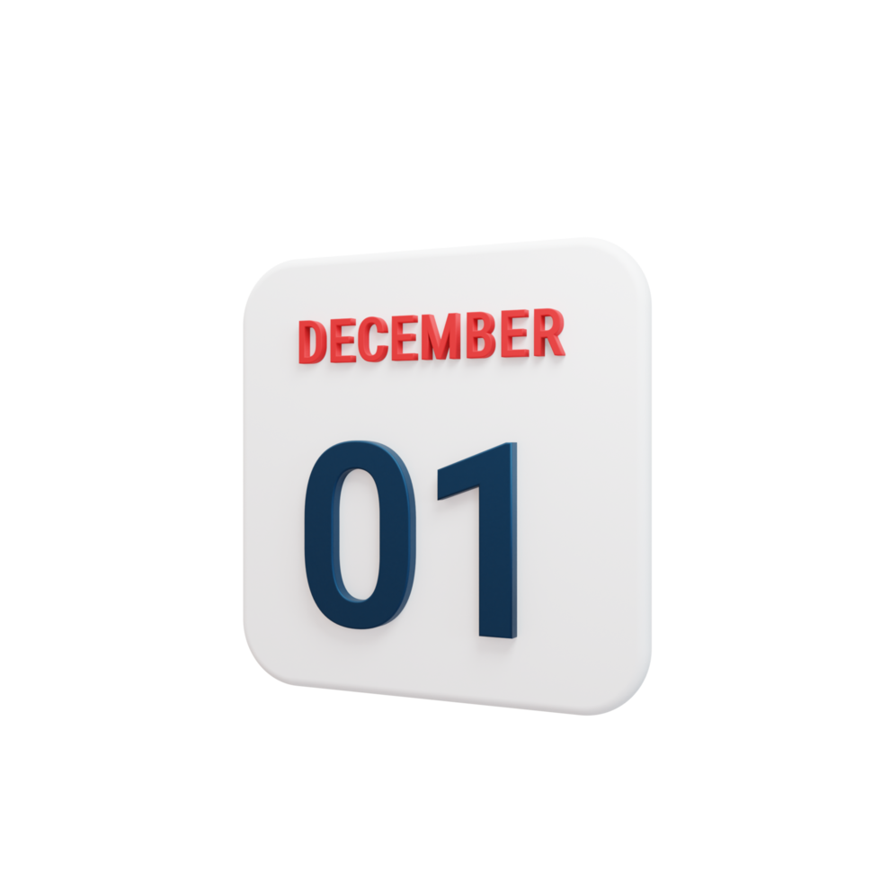 December Realistic Calendar Icon 3D Rendered Date December 01 png