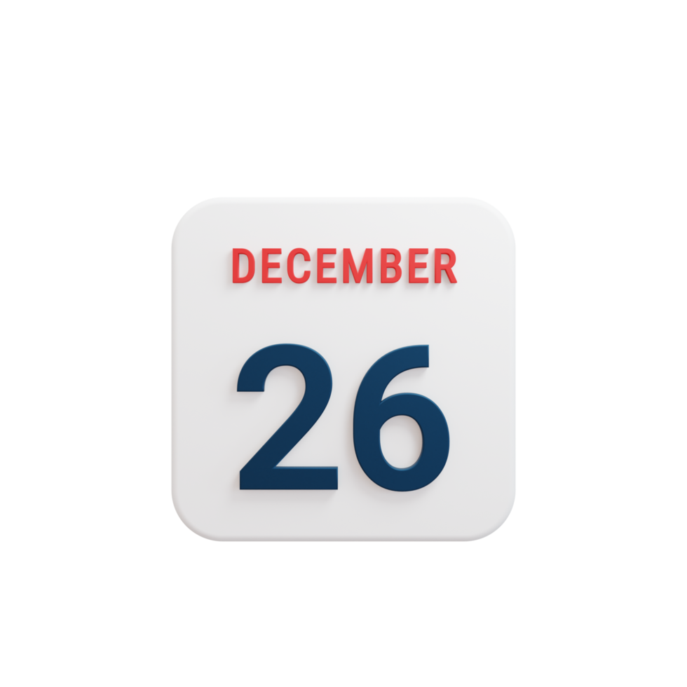 December Realistic Calendar Icon 3D Rendered Date December 26 png