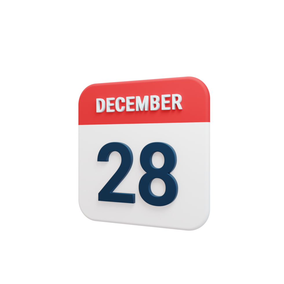 December Realistic Calendar Icon 3D Rendered Date December 28 png