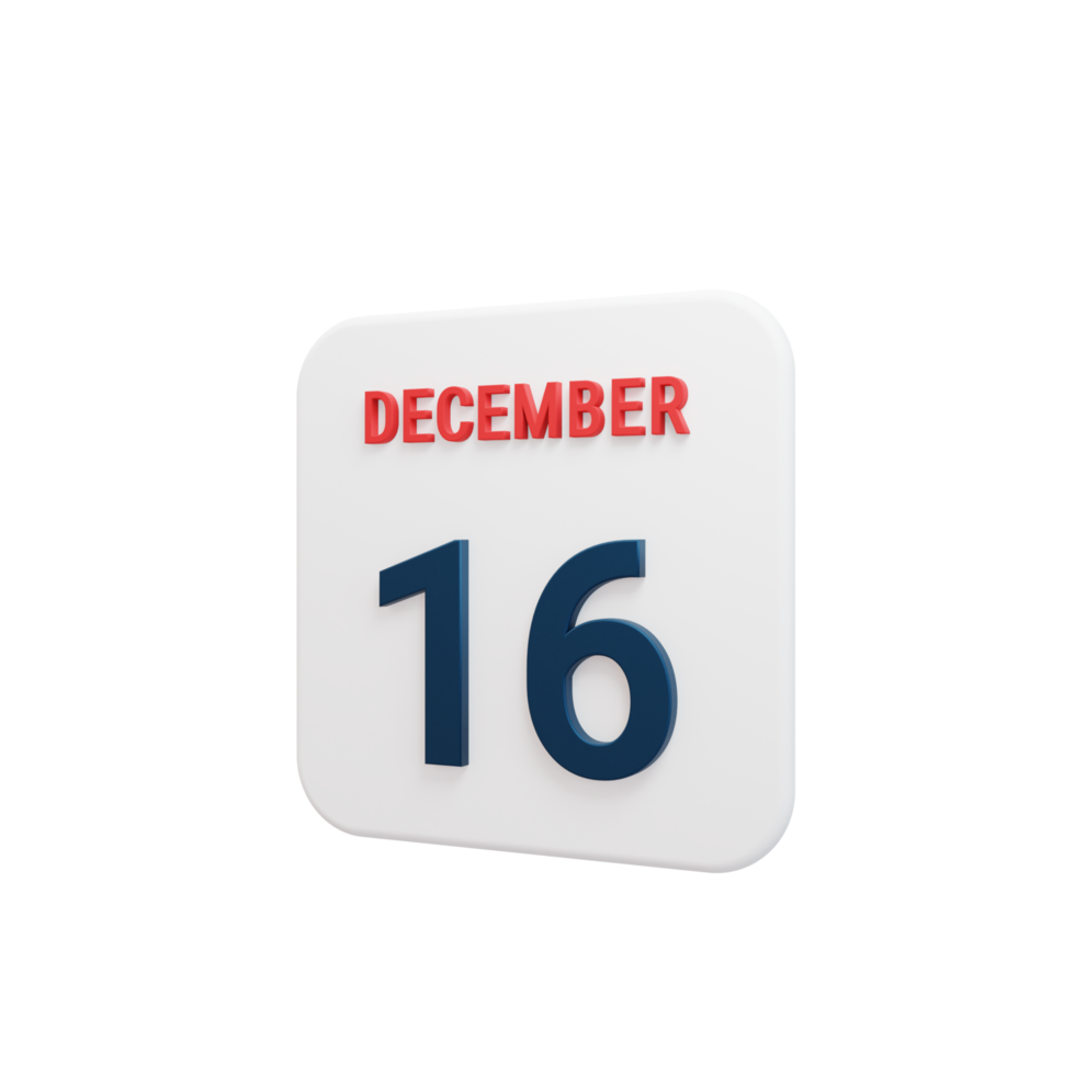 December Realistic Calendar Icon 3D Rendered Date December 16 png