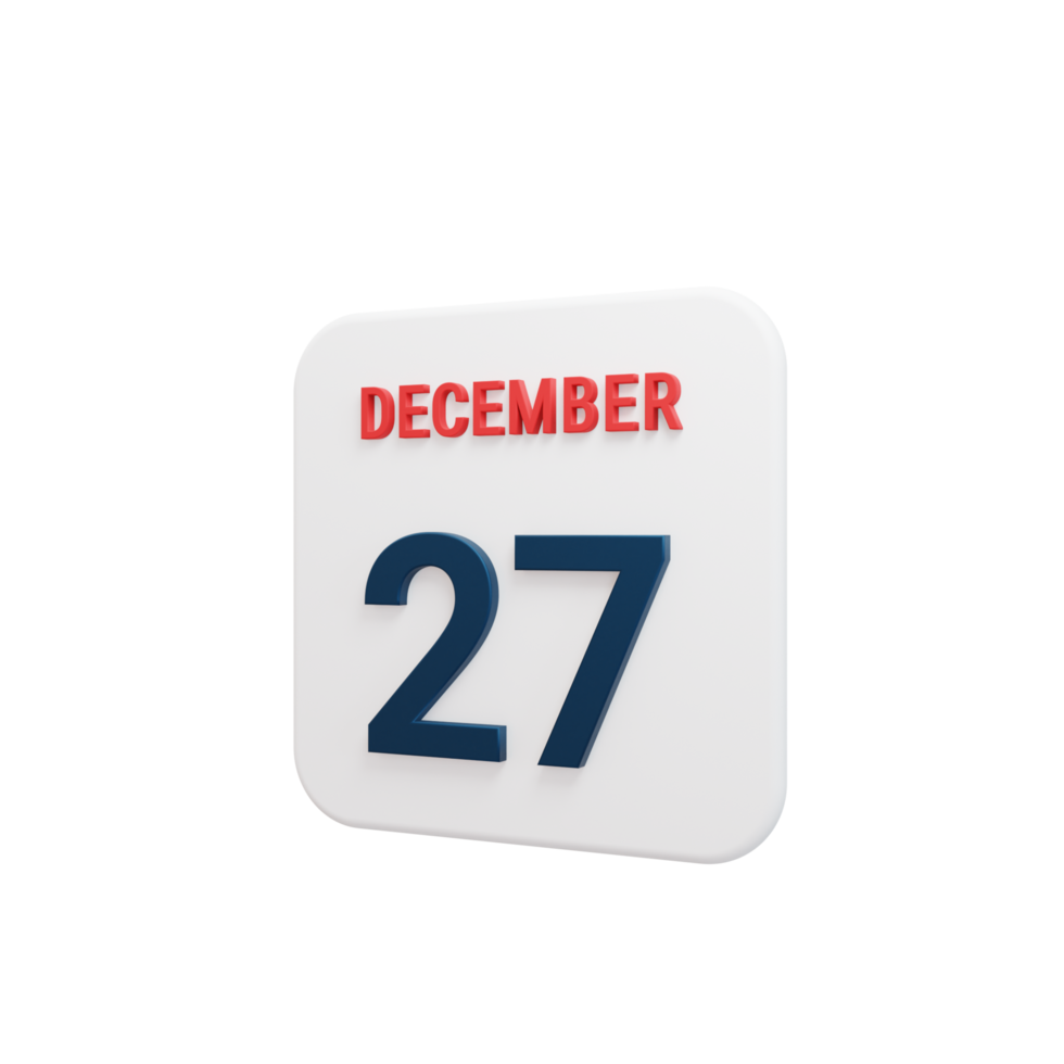 icono de calendario realista de diciembre fecha renderizada 3d 27 de diciembre png