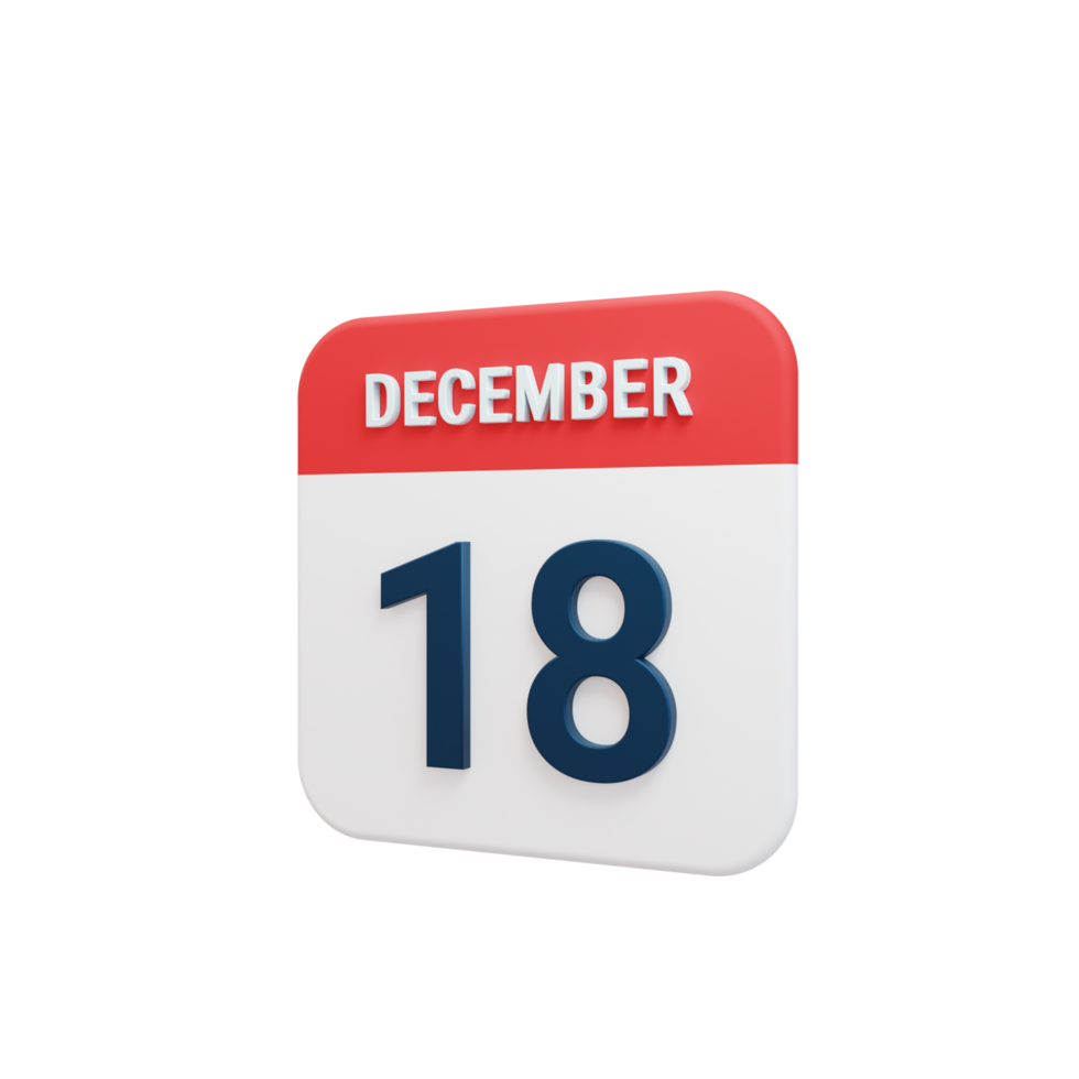 December Realistic Calendar Icon 3D Rendered Date December 18 png