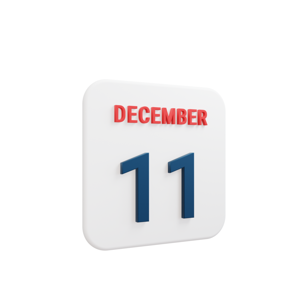 icono de calendario realista de diciembre fecha renderizada 3d 11 de diciembre png