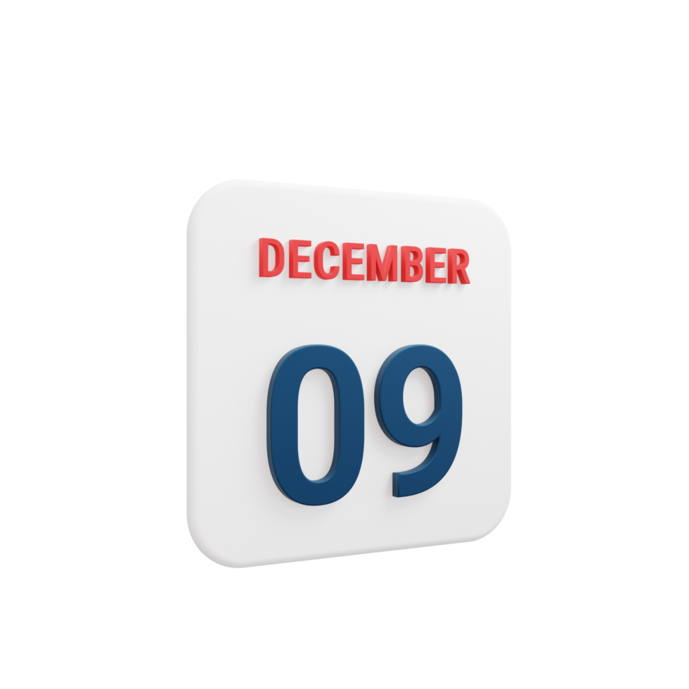 December Realistic Calendar Icon 3D Rendered Date December 09 png