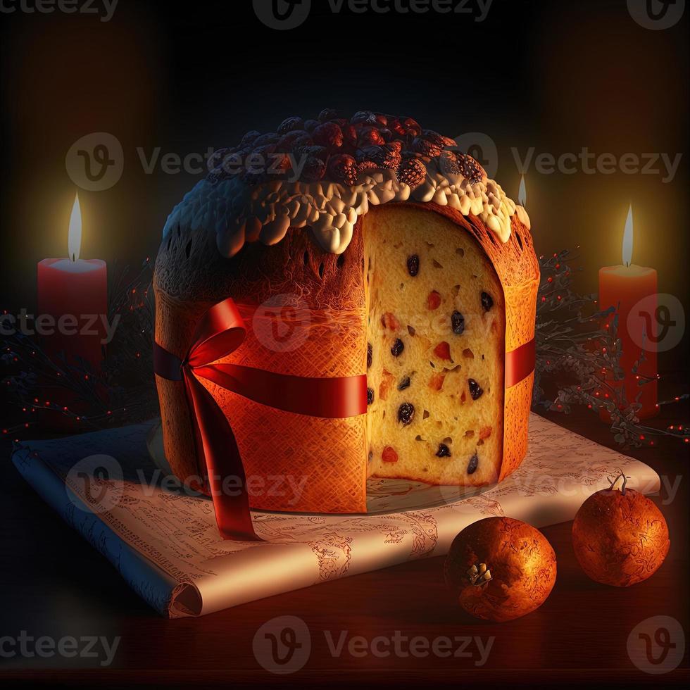 Panettone is the traditional Italian dessert for Christmas photo