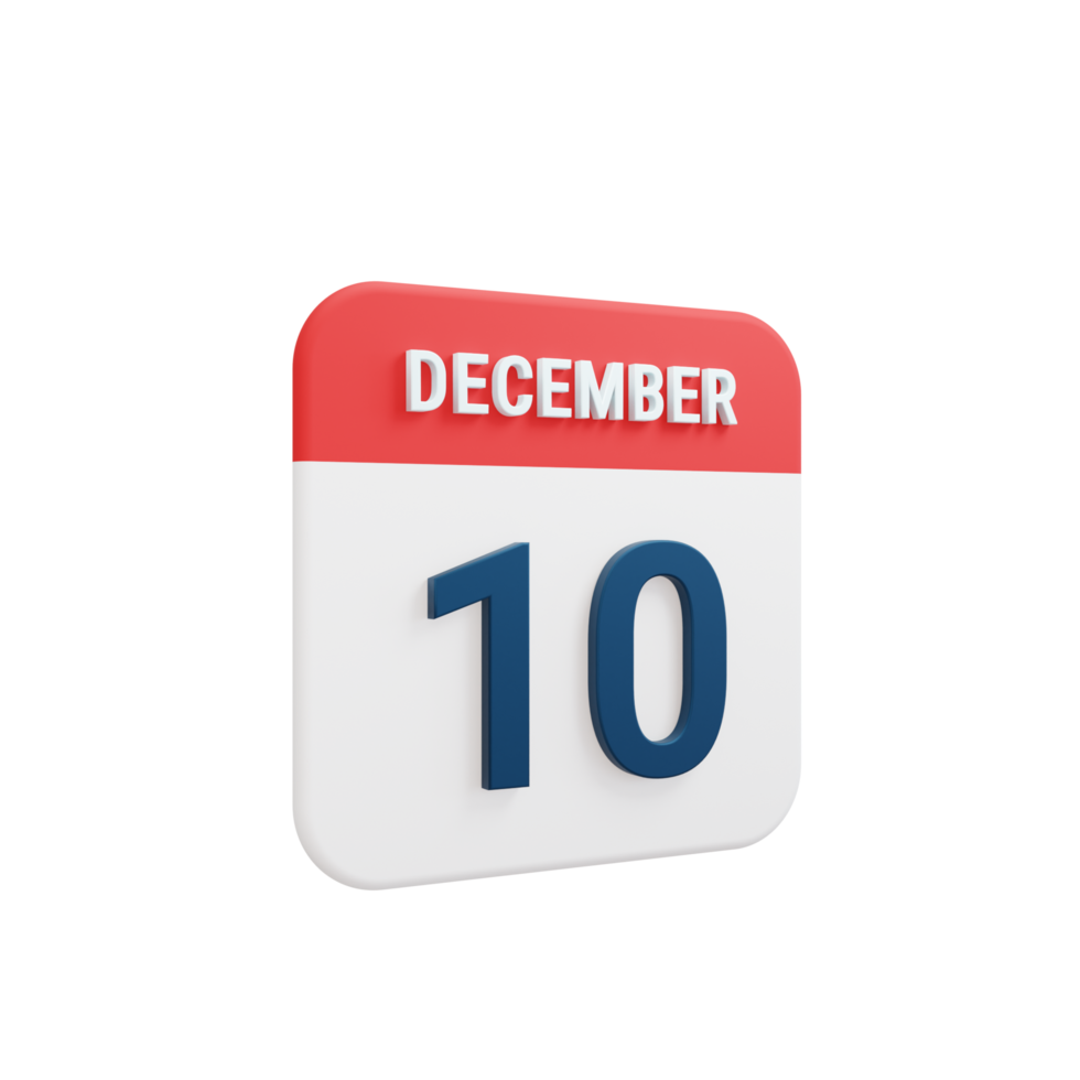 icono de calendario realista de diciembre fecha renderizada 3d 10 de diciembre png