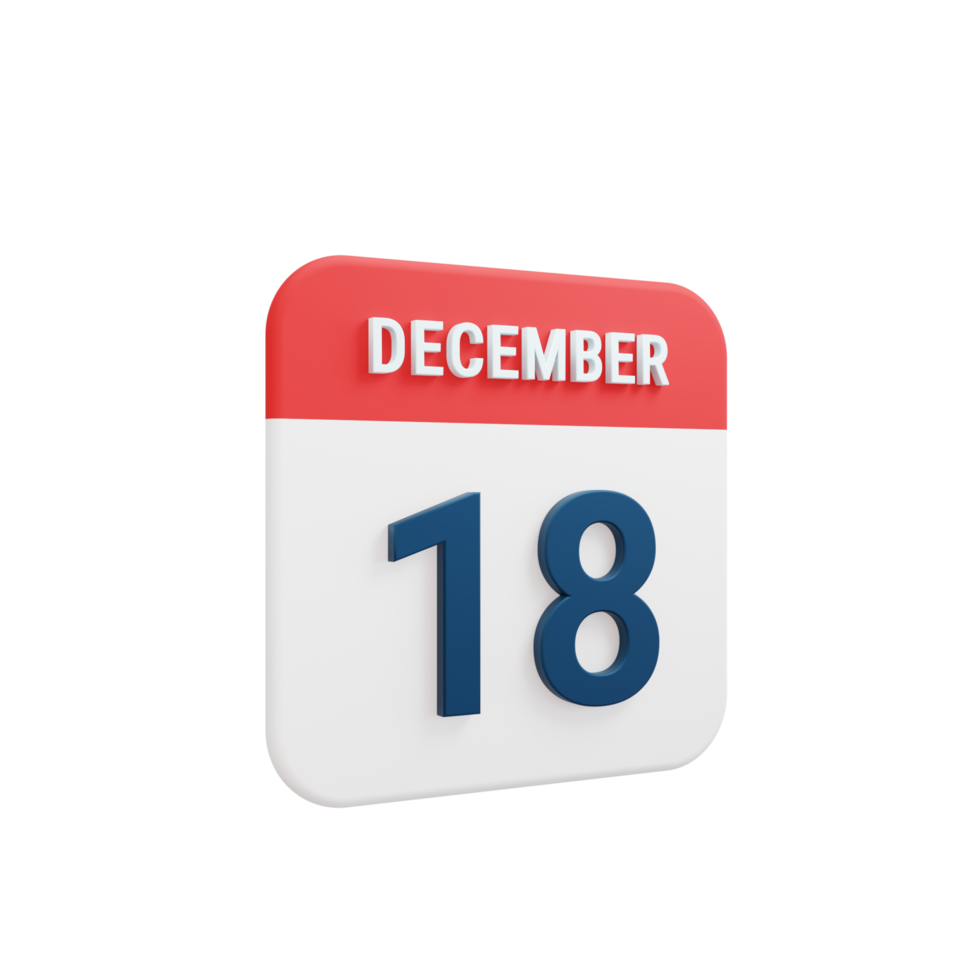 December Realistic Calendar Icon 3D Rendered Date December 18 png
