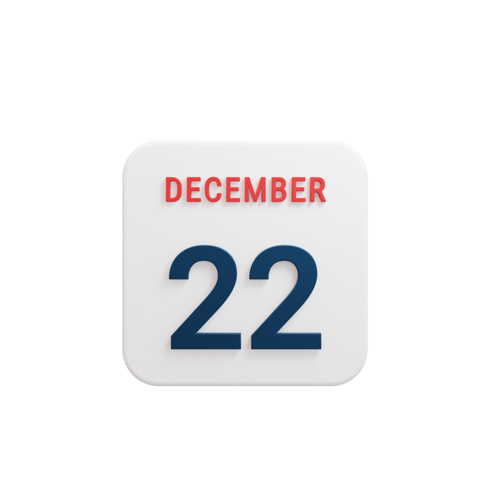 December Realistic Calendar Icon 3D Rendered Date December 22 png