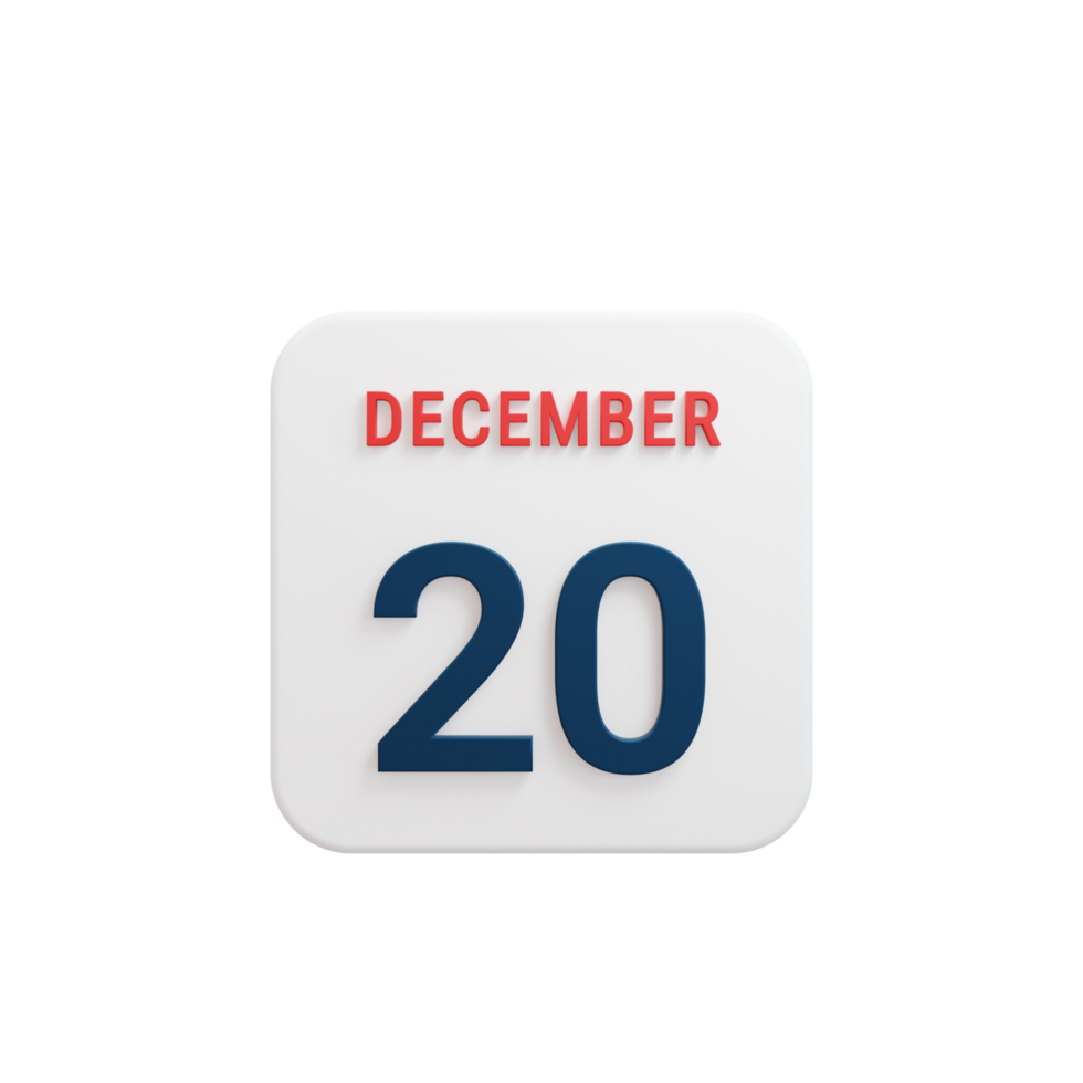 December Realistic Calendar Icon 3D Rendered Date December 20 png