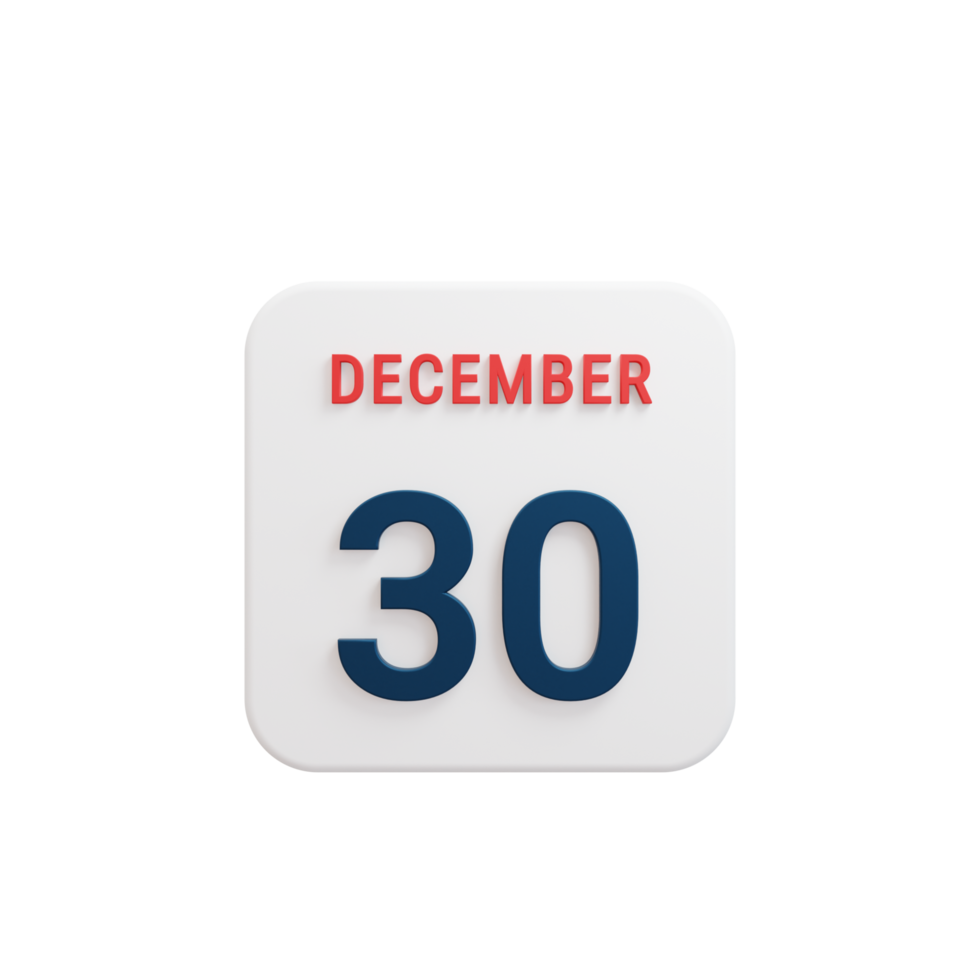 December Realistic Calendar Icon 3D Rendered Date December 30 png