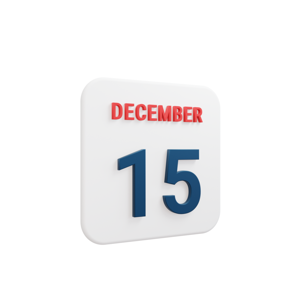 December Realistic Calendar Icon 3D Rendered Date December 15 png