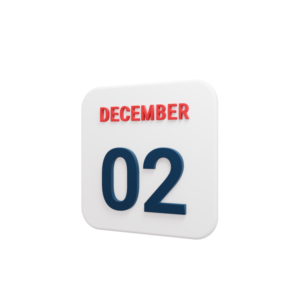December Realistic Calendar Icon 3D Rendered Date December 02 png